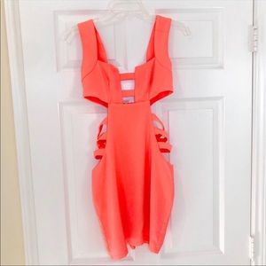 Neon coral cut out dress